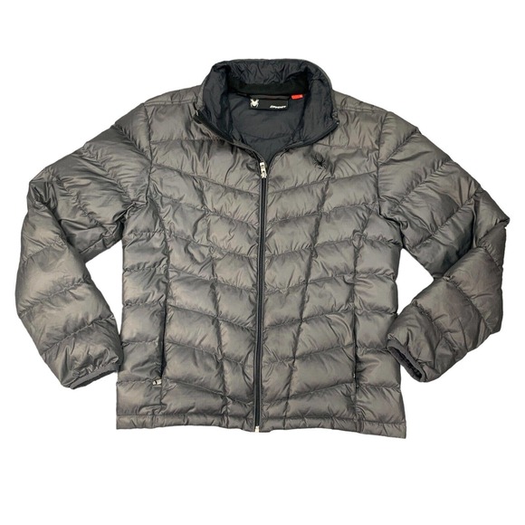Spyder Pelmo Puffer Jacket Men L Large Gray Down Filled Insulated Zip Up Outdoor